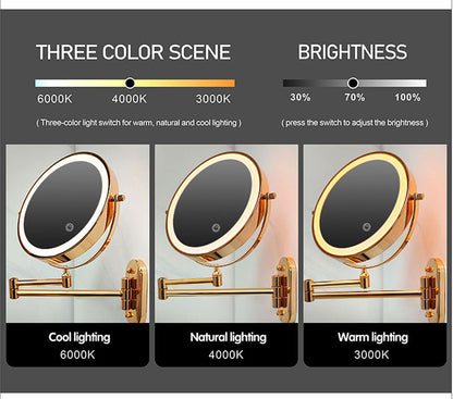Anyvogue Black 8in Wall Mounted Smart LED Makeup Mirror Double Sided Touch Dimming Adjustable 3x Magnification Battery Type-Makeup Mirror-PEROZ Accessories
