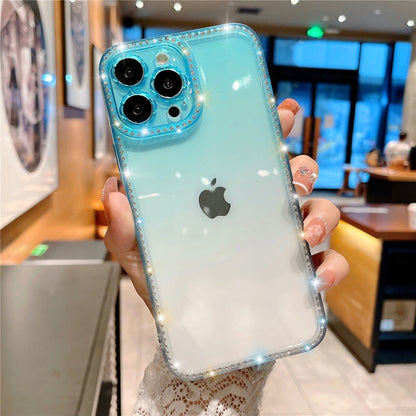 Anymob iPhone Case Pink Gradient Transparent Diamond Frame Lens Protection Shockproof Bumper Soft Cover-Mobile Phone Cases-PEROZ Accessories
