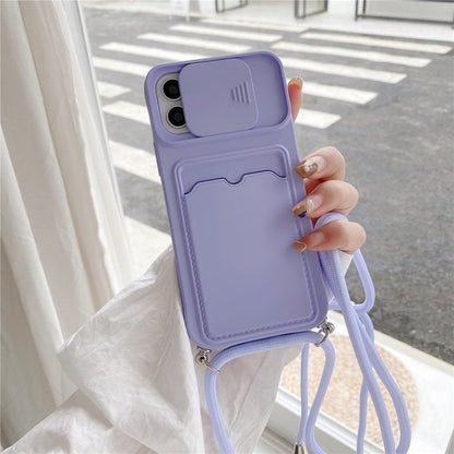 Anymob iPhone Case Mint Green Crossbody Camera Lens Protect Wallet Card Necklace Lanyard Cover-Mobile Phone Cases-PEROZ Accessories