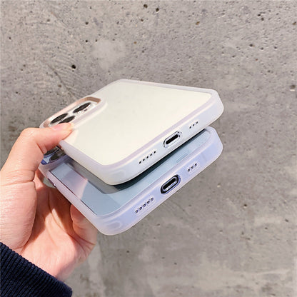 Anymob iPhone Case White Solid Ridge Transparent Back Cover Bronze Metal Camera Protection Shockproof Armor Case iPhone13 12 11 Pro Max Compatible-Mobile Phone Cases-PEROZ Accessories