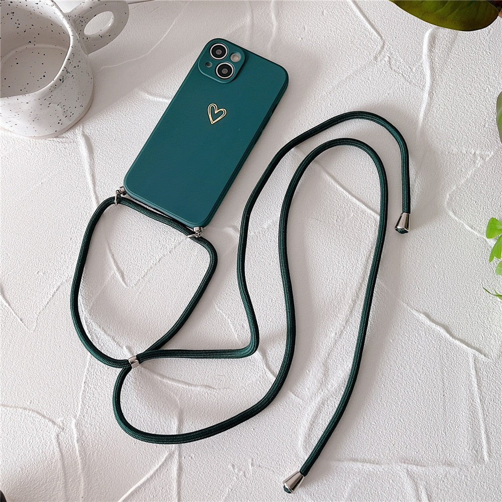 Anymob iPhone Case Black Candy Color Love Heart Crossbody Lanyard Soft Silicone Cover-Mobile Phone Cases-PEROZ Accessories