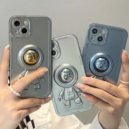 Anymob iPhone Case Black Chromed Astronaut Foldable Holder Phone Cover-Mobile Phone Cases-PEROZ Accessories