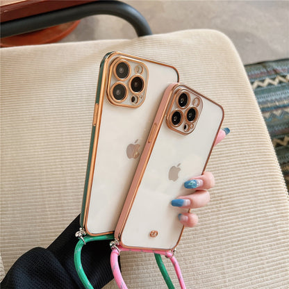 Anymob iPhone Case Pink Necklace Strap Lanyard Cord Transparent Soft Cover-Mobile Phone Cases-PEROZ Accessories