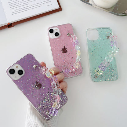 Anymob iPhone Case Mint Green 3D Cartoon Bear Wrist Bracelet Soft Chain Clear Glitter Cover-Mobile Phone Cases-PEROZ Accessories