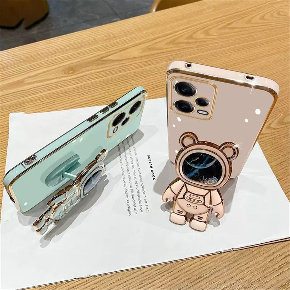 Anymob Samsung Case Black Quicksand Space Bear Stand Phone Soft Cover Protection-Mobile Phone Cases-PEROZ Accessories
