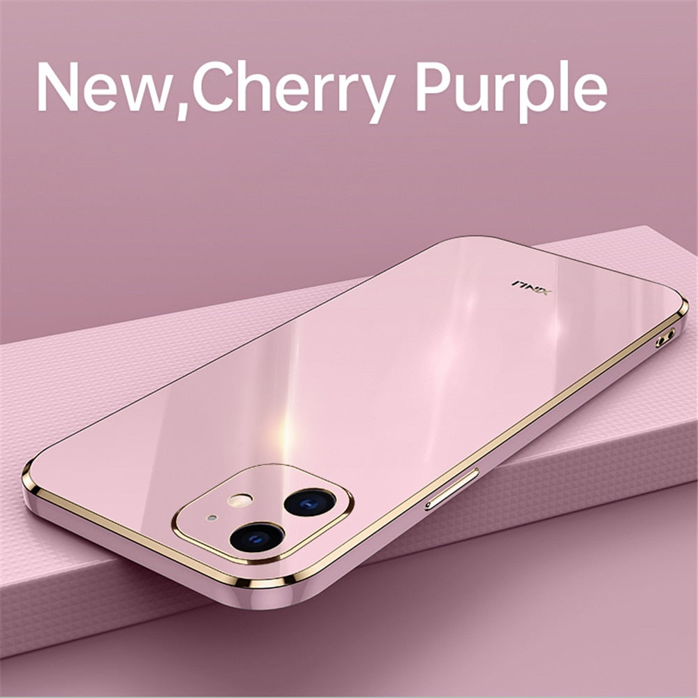 Anymob iPhone Case Nude Plating Square Frame Soft Silicone Cover-Mobile Phone Cases-PEROZ Accessories