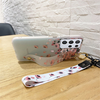 Anymob Samsung Pink Rose Soft Silicone Case Flowers Neck Lanyard Wristband Holder Cover-Mobile Phone Cases-PEROZ Accessories