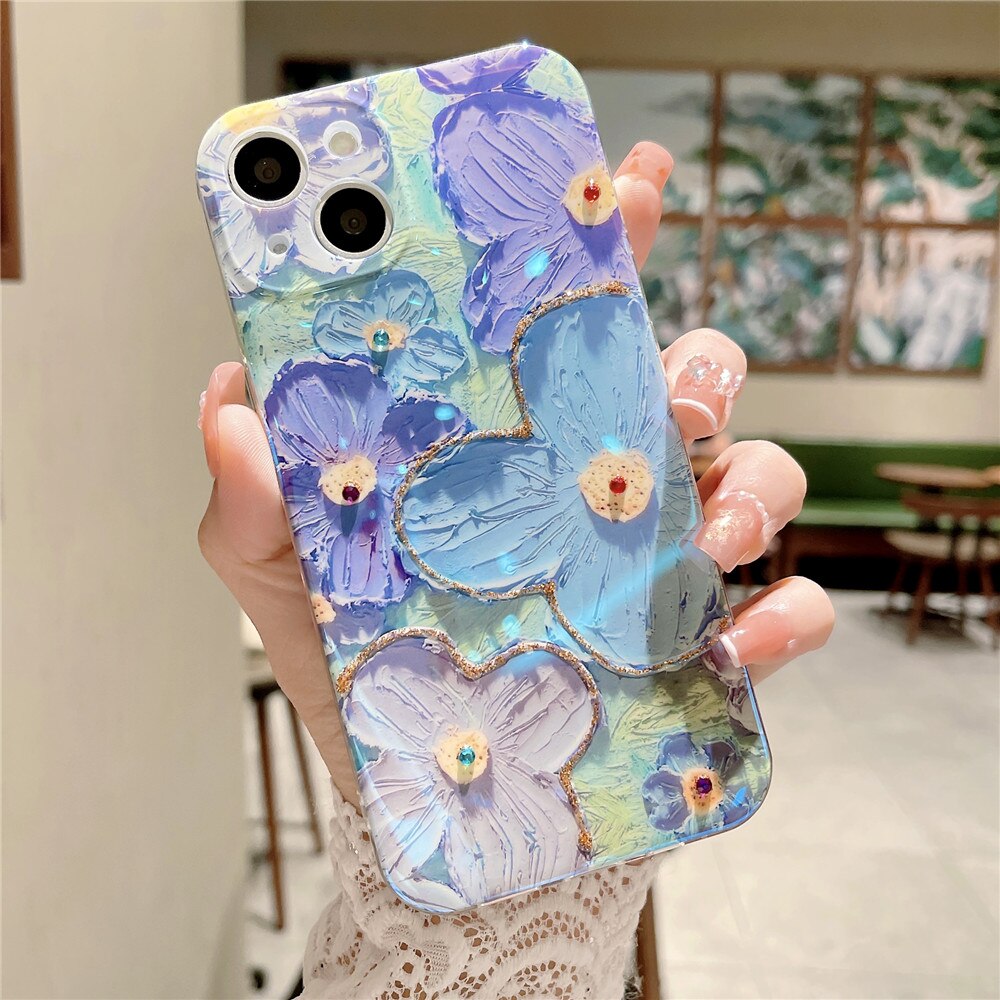 Anymob iPhone Case Flower Aesthetic Oil Painting Flowers Silicone Shockproof Soft Cover-Mobile Phone Cases-PEROZ Accessories