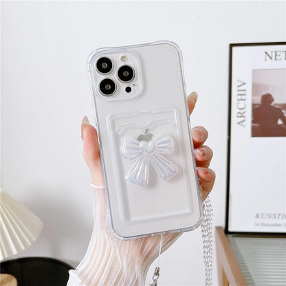 Anymob iPhone Case Blue Lovely Bowknot Card Bag Strap Cord Chain Necklace Lanyard Rope Cover-Mobile Phone Cases-PEROZ Accessories