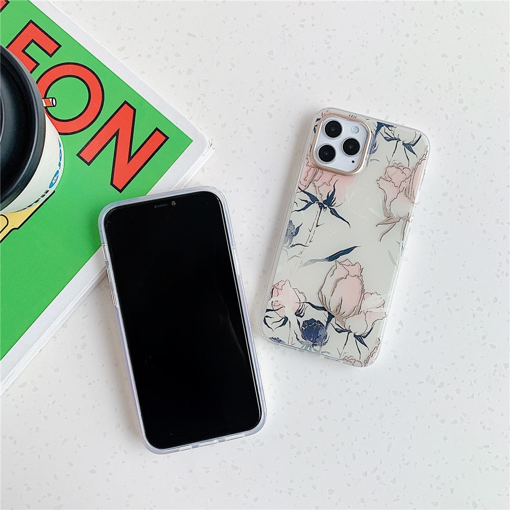 Anymob iPhone Gray Vintage Flower Phone Case Soft Silicone Shockproof Back Cover-Mobile Phone Cases-PEROZ Accessories