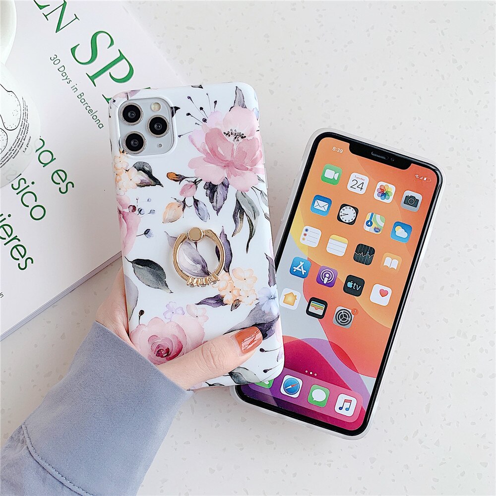 Anymob iPhone White Orchid Pattern Holder Case Flower Silicone Phone Cover-Mobile Phone Cases-PEROZ Accessories