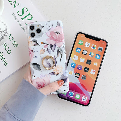 Anymob iPhone White Orchid Pattern Holder Case Flower Silicone Phone Cover-Mobile Phone Cases-PEROZ Accessories