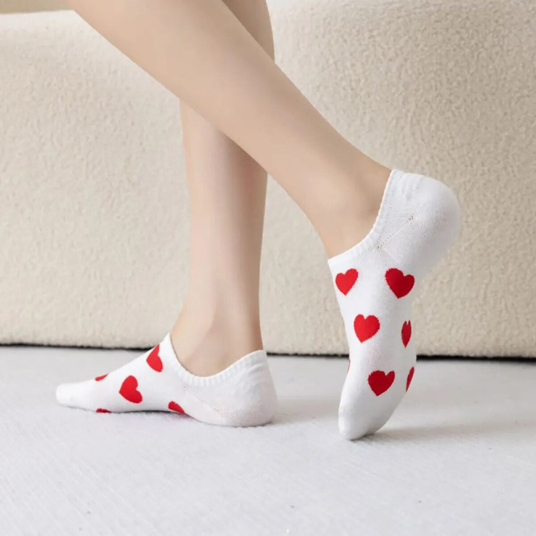 Anysox 5 Pairs Size 36-39 White with Red Hearts Fashion Socks High Quality Breathable Cotton Foor Wear for Ladies-Socks-PEROZ Accessories