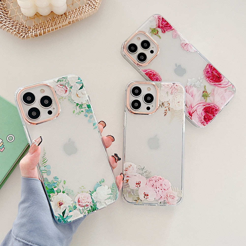 Anymob iPhone Green Rose Flowers Phone Case Plating Shockproof Cover-Mobile Phone Cases-PEROZ Accessories