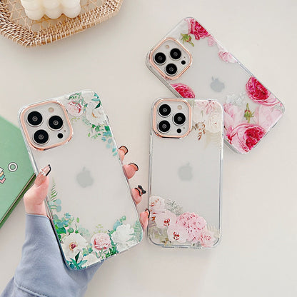 Anymob iPhone Green Rose Flowers Phone Case Plating Shockproof Cover-Mobile Phone Cases-PEROZ Accessories