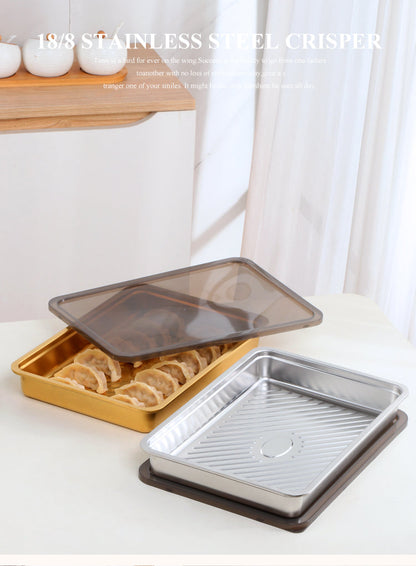 Anygleam Rose Gold 2Pcs Food Grade Stainless Steel Crisper Box Food Storage with Lid-Kitchen &amp; Dining-PEROZ Accessories