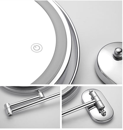 Anyvogue Silver 8in Wall Mounted Smart LED Makeup Mirror Double Sided Touch Dimming Adjustable 10x Magnification Battery Type-Makeup Mirror-PEROZ Accessories