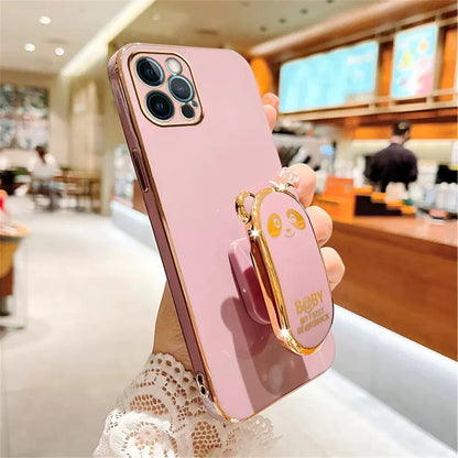 Anymob iPhone Case Shockproof Black Plating Lovely Panda Fold Stand Phone Case Soft Silicone Cover-Mobile Phone Cases-PEROZ Accessories