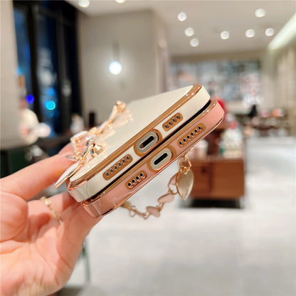 Anymob iPhone Case Mustard Electroplated Heart Bracelet Camera Protection Chain Cover-Mobile Phone Cases-PEROZ Accessories