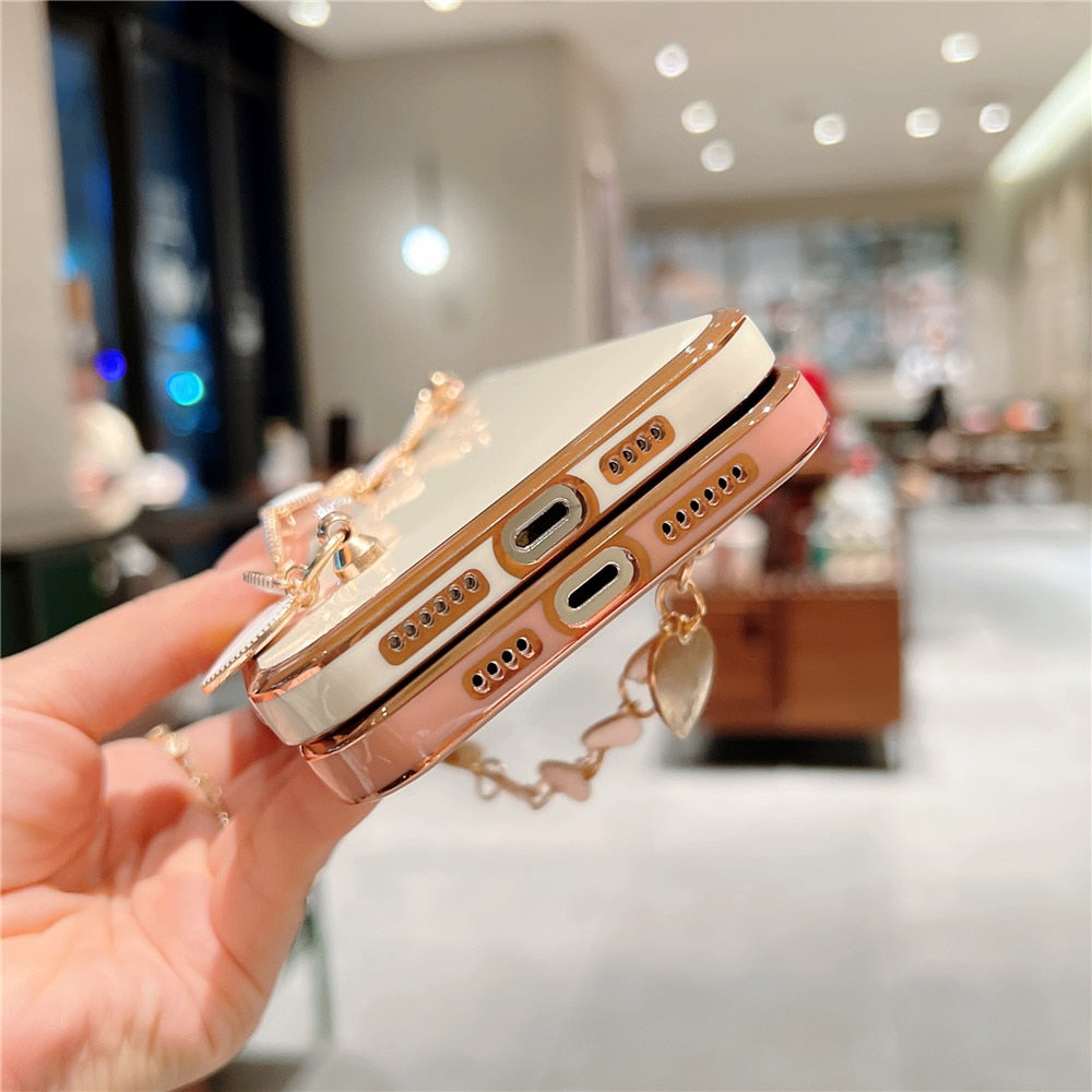 Anymob iPhone Case Green Electroplated Heart Bracelet Camera Protection Chain Cover-Mobile Phone Cases-PEROZ Accessories