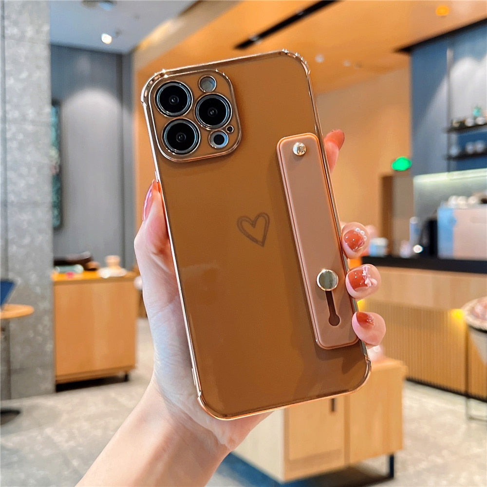 Anymob iPhone Case Turquoise Plating Wristband Love Heart Bracket Soft Cover-Mobile Phone Cases-PEROZ Accessories