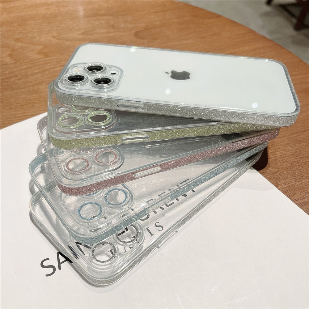 Anymob iPhone Case White Glitter Camera Lens Protect Clear Acrylic Armor Shockproof Bumper Back Cover-Mobile Phone Cases-PEROZ Accessories