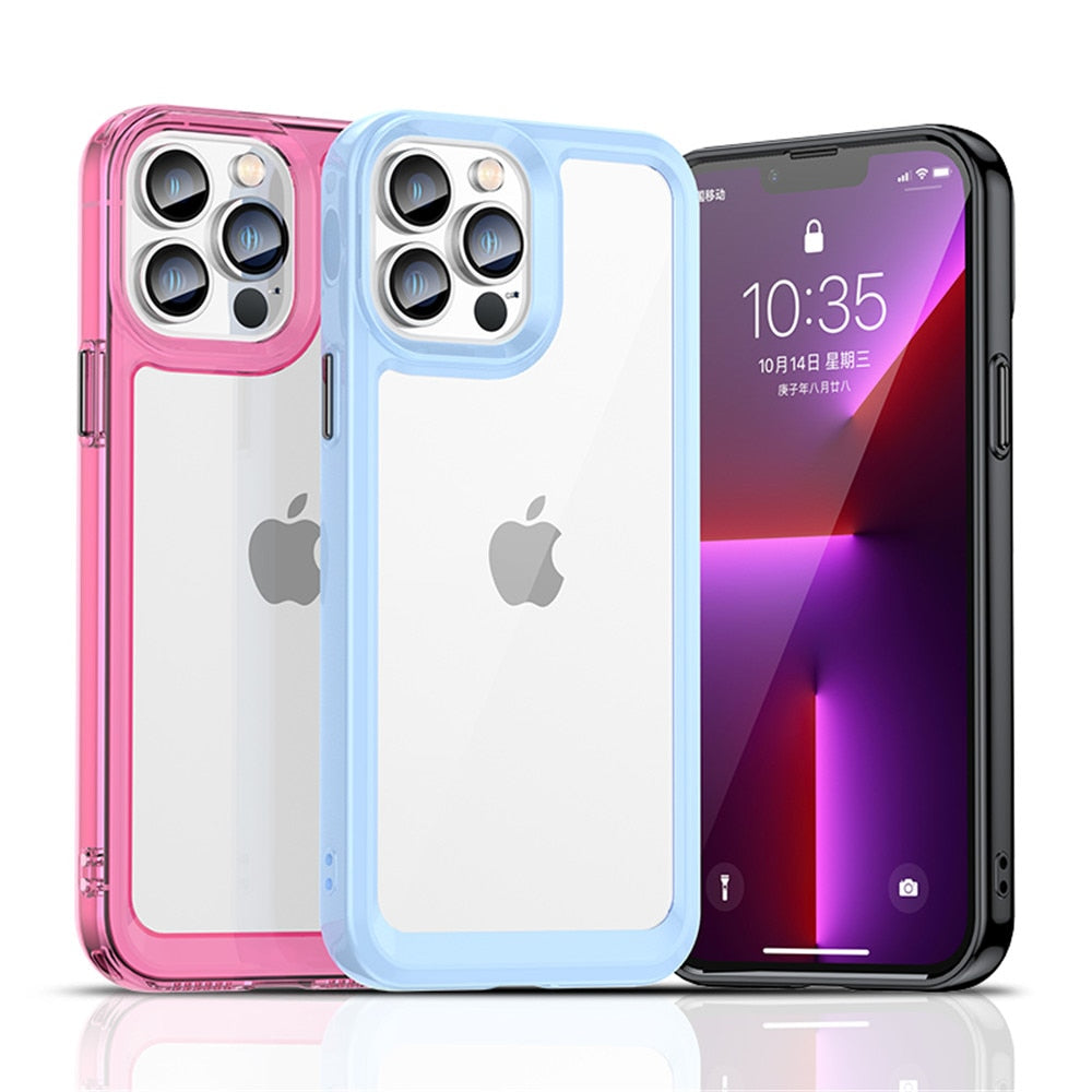 Anymob iPhone Case Red Transparent Bumper Shockproof Candy Color Soft Acrylic Back Cover-Mobile Phone Cases-PEROZ Accessories