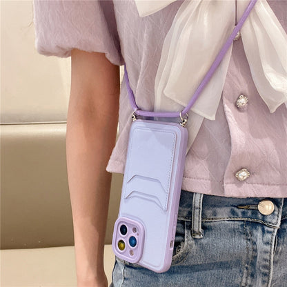 Anymob iPhone Case Purple Crossbody Necklace Strap Lanyard Cord Card Holder Silicone Cover-Mobile Phone Cases-PEROZ Accessories
