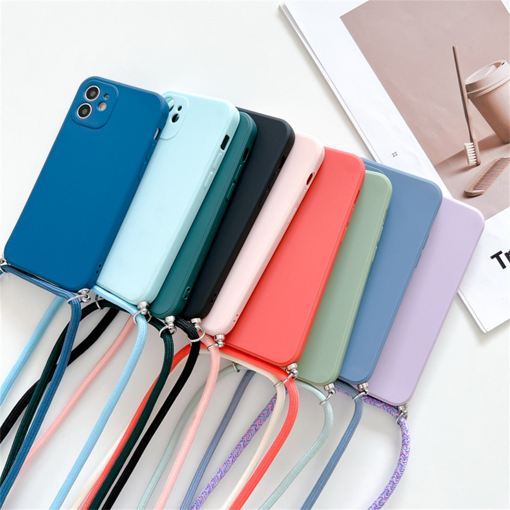 Anymob iPhone Case Purple Crossbody Necklace Strap Lanyard Soft Silicone Cover-Mobile Phone Cases-PEROZ Accessories