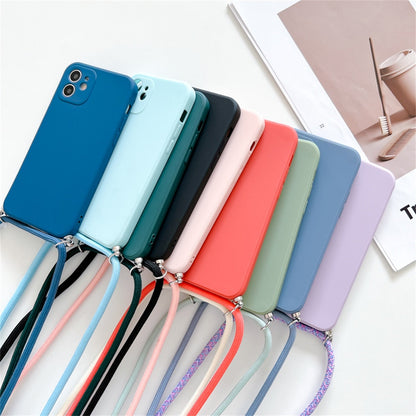 Anymob iPhone Case Purple Crossbody Necklace Strap Lanyard Soft Silicone Cover-Mobile Phone Cases-PEROZ Accessories