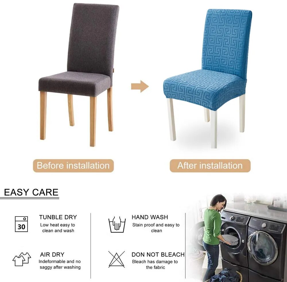 Anyhouz Chair Cover Light Green Square Geometric Design with Elastic Material for Dining Room Kitchen Wedding Hotel Banquet Restaurant-Chair Cover-PEROZ Accessories