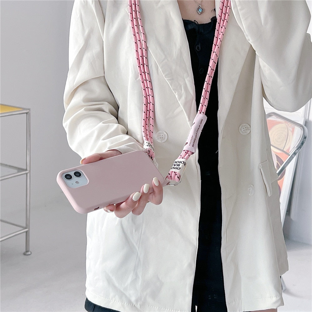 Anymob iPhone Case Light Green Crossbody Necklace Lanyard Strap Rope Cord Soft Silicone Cover-Mobile Phone Cases-PEROZ Accessories