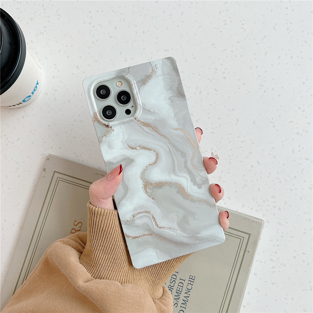Anymob iPhone Gray Square Marble Phone Case Soft Silicone Shockproof Back Cover-Mobile Phone Cases-PEROZ Accessories