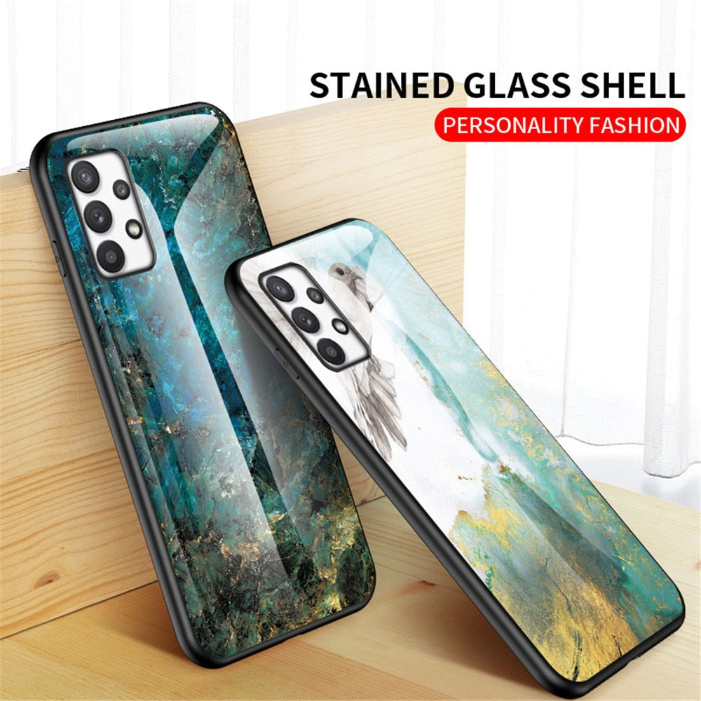 Anymob Samsung Blue Green Marble Pattern Case Shockproof Glass Phone Cover-Mobile Phone Cases-PEROZ Accessories