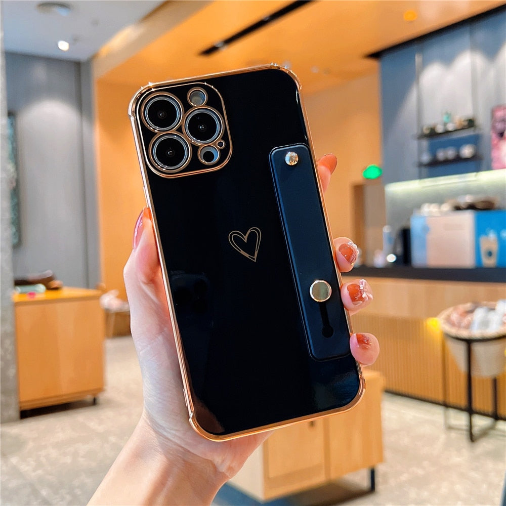 Anymob iPhone Case Turquoise Plating Wristband Love Heart Bracket Soft Cover-Mobile Phone Cases-PEROZ Accessories