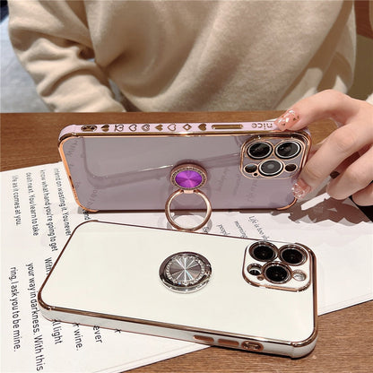 Anymob iPhone Case White Soft Electroplated Stand Ring Bumper Silicon Back Cover-Mobile Phone Cases-PEROZ Accessories