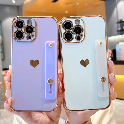 Anymob iPhone Case Light Blue Square Holder Wristband Plating Heart Shockproof Protective Cover-Mobile Phone Cases-PEROZ Accessories