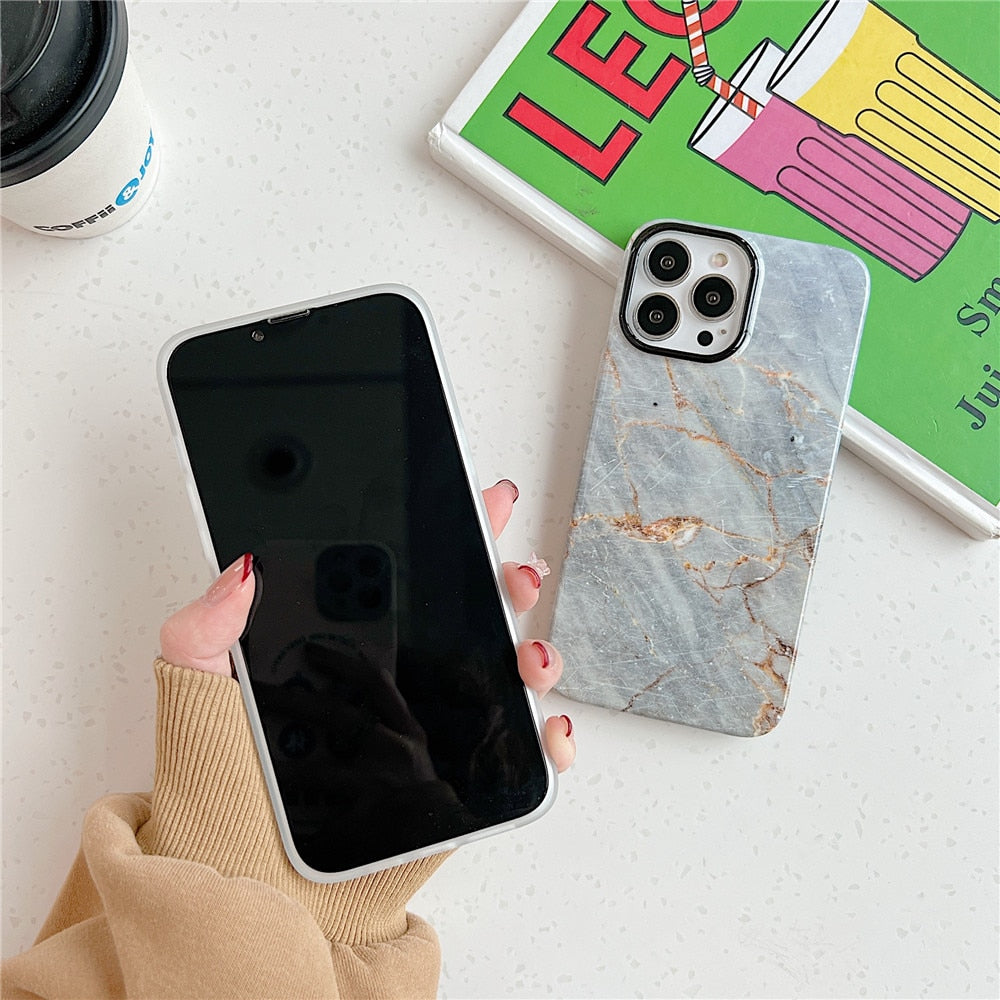 Anymob iPhone Case White Glitter Vintage Marble Shockproof Soft IMD Bumper Back Cover-Mobile Phone Cases-PEROZ Accessories