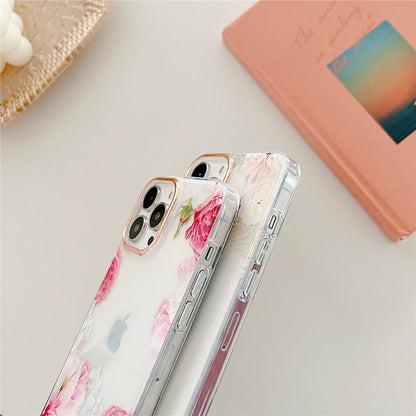 Anymob iPhone Green Rose Flowers Phone Case Plating Shockproof Cover-Mobile Phone Cases-PEROZ Accessories