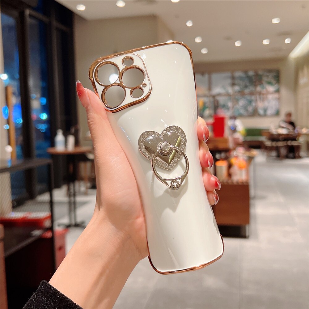 Anymob iPhone Case Blue Plating Love Heart Ring Holder Kickstand Soft Silicone Cover-Mobile Phone Cases-PEROZ Accessories