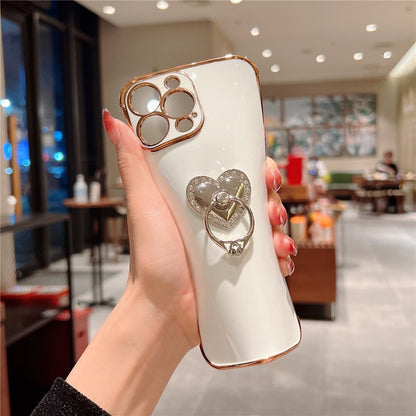 Anymob iPhone Case Blue Plating Love Heart Ring Holder Kickstand Soft Silicone Cover-Mobile Phone Cases-PEROZ Accessories