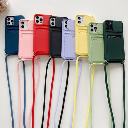 Anymob iPhone Case Mint Green Crossbody Camera Lens Protect Wallet Card Necklace Lanyard Cover-Mobile Phone Cases-PEROZ Accessories