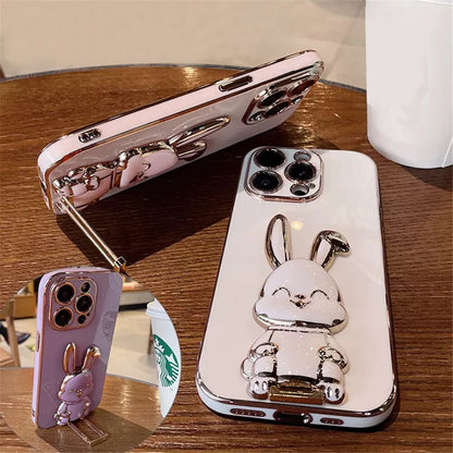 Anymob iPhone Case Shockproof Green Luxury Plating Rabbit Holder Phone Case Soft Silicone Stand Cover-Mobile Phone Cases-PEROZ Accessories