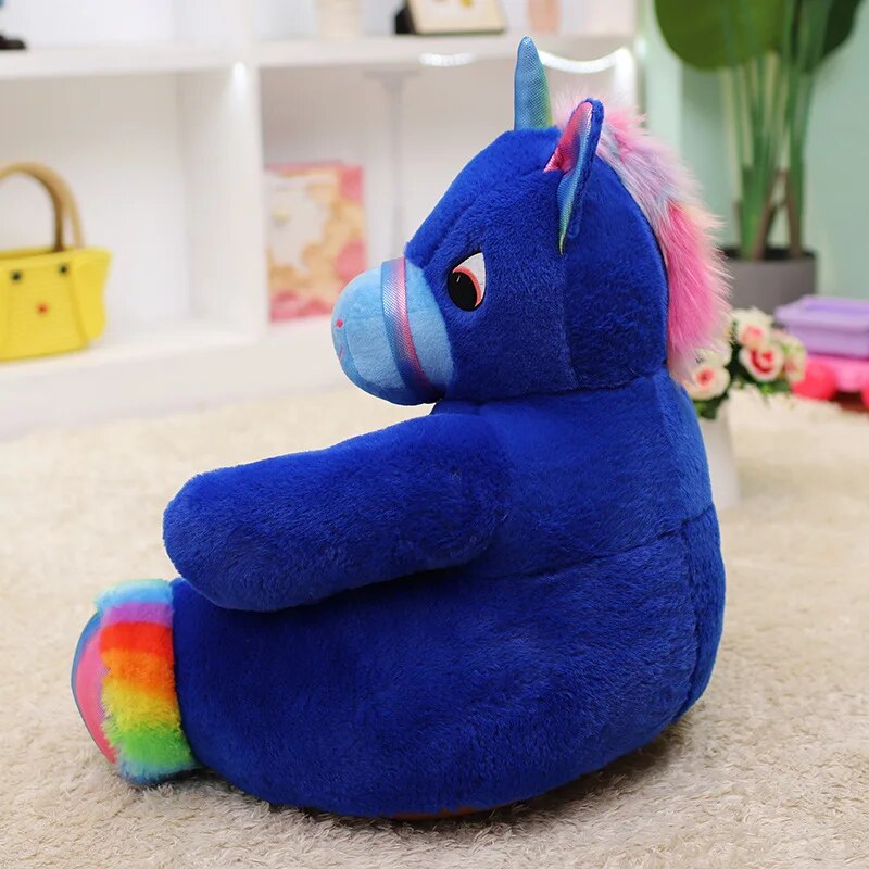 Anykidz Sofa Blue Unicorn Animal Shape Stuffed Soft Sofa Seat Cushion Room Decor for Kids-Kids Sofa-PEROZ Accessories