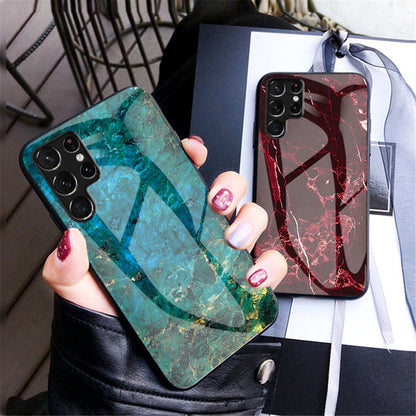 Anymob Samsung Blue Green Marble Pattern Case Shockproof Glass Phone Cover-Mobile Phone Cases-PEROZ Accessories