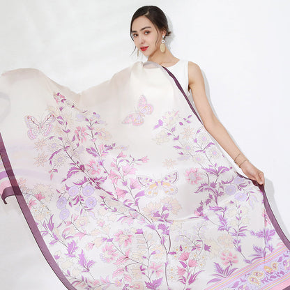 Anyyou 100% Mulberry Silk Purple Long Scarf Luxury Brand Women Beach Shawl Wear Swimwear Pashimina Face Shield Foulard-Scarves-PEROZ Accessories
