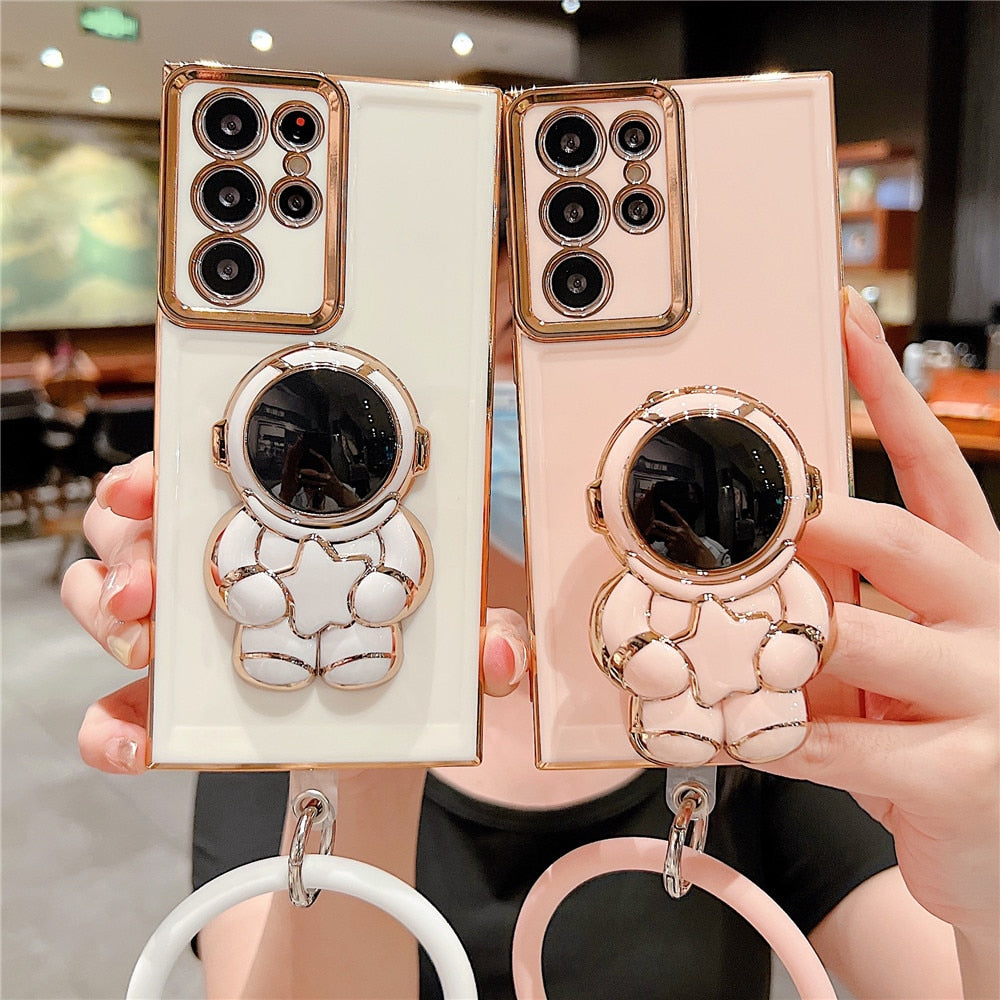 Anymob Samsung Case Gold Pink Plating Astronaut Bracelet Bracket Ultra Electroplate Soft Silicone Phone Back Cover-Mobile Phone Cases-PEROZ Accessories
