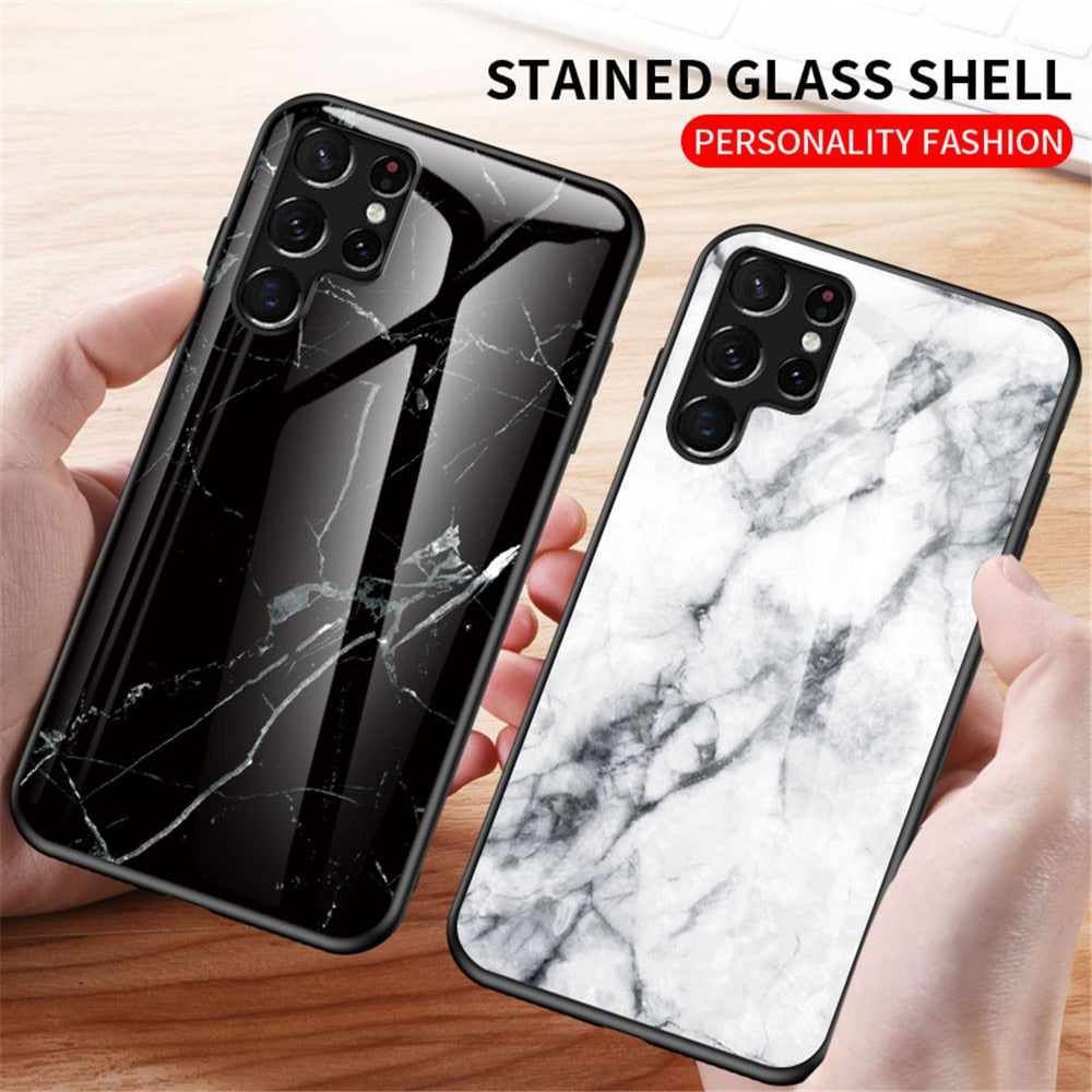Anymob Samsung Black Marble Pattern Case Shockproof Glass Phone Cover-Mobile Phone Cases-PEROZ Accessories