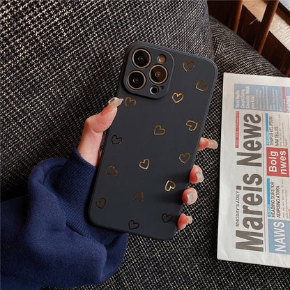 Anymob iPhone Case White Cute Plated Gold Love Heart Silicone Soft Silicone Back Cover-Mobile Phone Cases-PEROZ Accessories