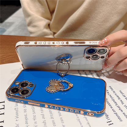 Anymob iPhone Case Light Blue Plating Love Heart Ring Holder Shockproof Soft Silicone Cover-Mobile Phone Cases-PEROZ Accessories